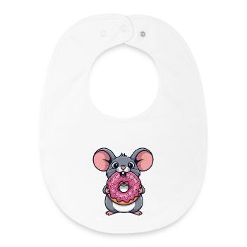 souris mignonne avec beignet dessin animé dessert bonbons - Bavoir bébé bio - blanc - Devant