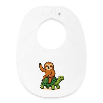 Lustiges Faultier auf Schildkröte - Baby Organic Lätzchen - Weiß - Vorne
