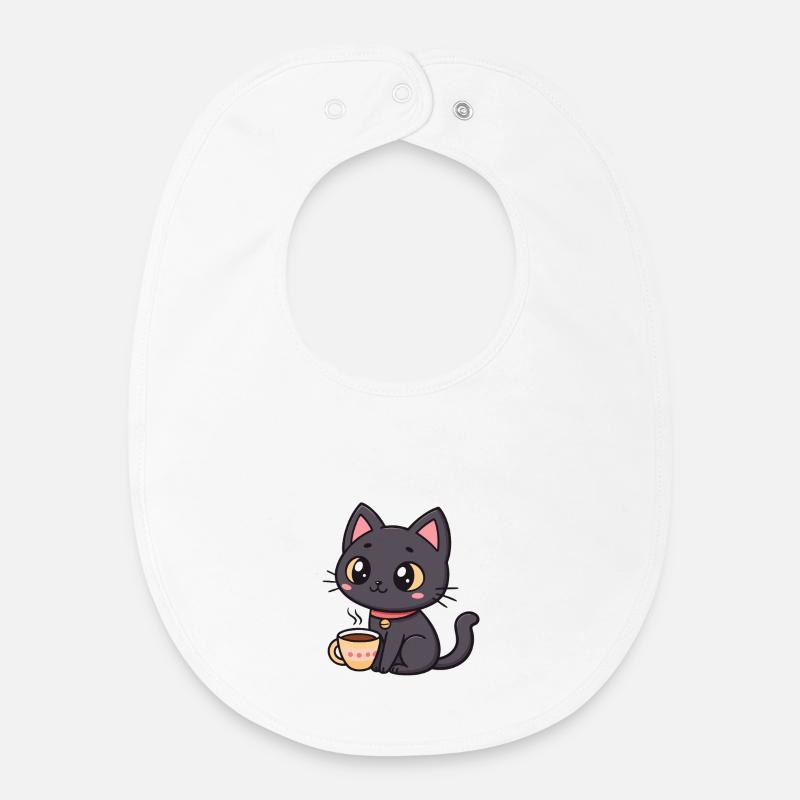 Warme schwarze Katze mit Tee - Baby Organic Lätzchen - Weiß