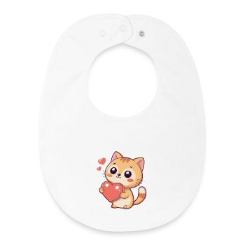 Cuddly kitten with a red heart - Baby Organic Bib - white - Front