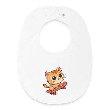Chaton skate sur planche tendance - Bavoir bébé bio - blanc - Devant