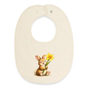 Hase mit gelber Frühlingsblume  - Baby Organic Lätzchen - Natur - Vorne