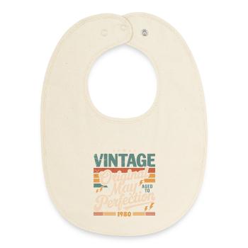 Vintage May 1980 – Perfection for 46 years - Baby Organic Bib - soft Ecru - Front