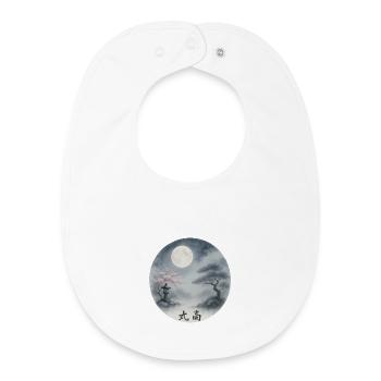 Moonlit Night Zen Ukiyoe Landscape - Baby Organic Bib - white - Front