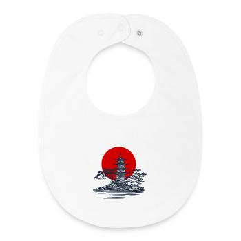 Pagoda silhouette with red sun scene - Baby Organic Bib - white - Front
