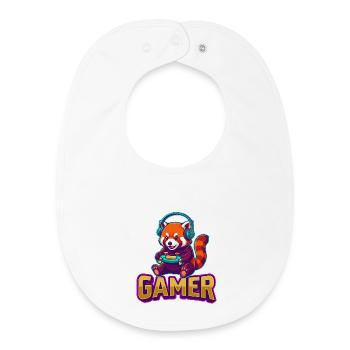 Red Panda Gamer with Headphones - Baby Organic Bib - white - Front