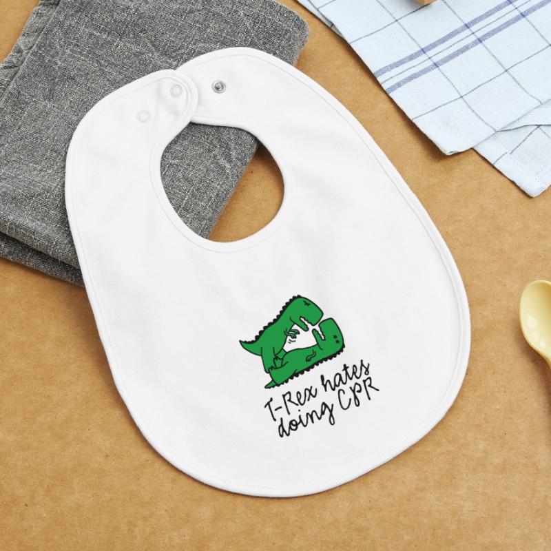 T-Rex hates doing CPR first aid instructor Baby Organic Bib