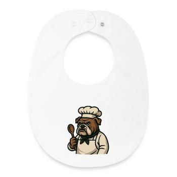 Bulldogge Koch mit Löffel Küche Maskottchen Kunst - Baby Organic Lätzchen - Weiß - Vorne