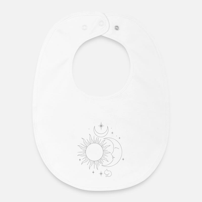 Art au trait céleste du Soleil et de la Lune - Bavoir bébé bio - blanc