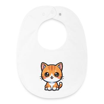 Orange Tabby Cartoon Cat - Baby Organic Bib - white - Front