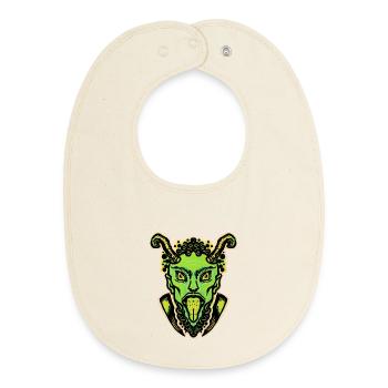 Green Krampus with tongue and horns - Baby Organic Bib - soft Ecru - Front