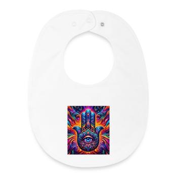 Psychedelische Hamsa Auge Hand Mandala - Baby Organic Lätzchen - Weiß - Vorne