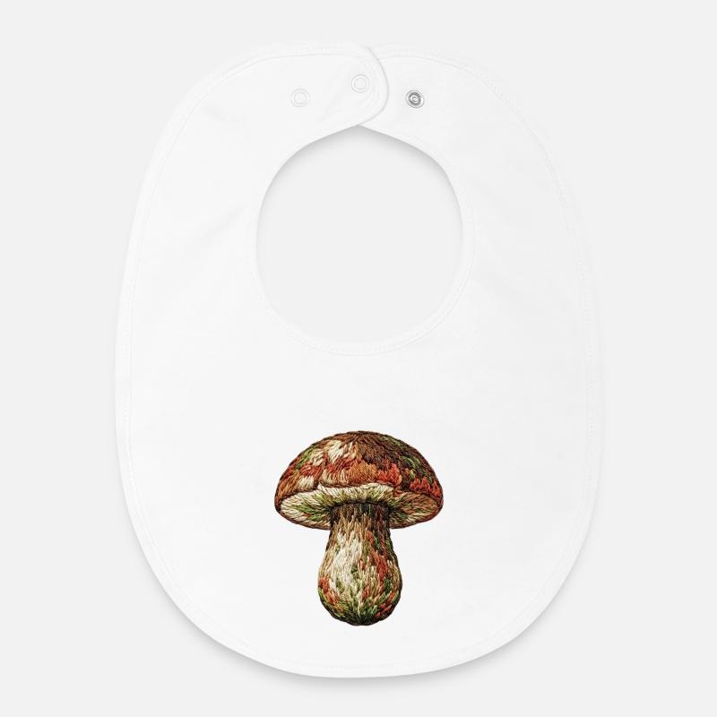 Champignon en aspect brodé (imprimé) - Bavoir bébé bio - blanc