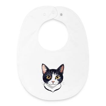 Cat Head Contrast Portrait Yellow Eyes Cat Motif - Baby Organic Bib - white - Front