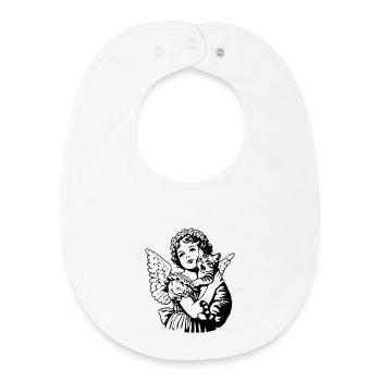 Angel with Cat – Cherub Vintage Illustration - Baby Organic Bib - white - Front