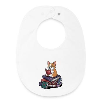 Corgi rat de bibliothèque Lit des livres Art - Bavoir bébé bio - blanc - Devant