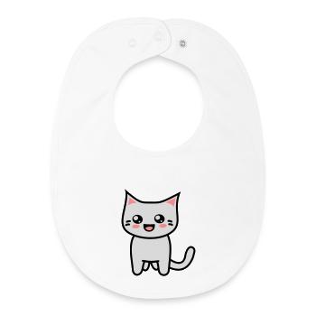 Kitteh Kawaii avec des yeux ronds - Bavoir bébé bio - blanc - Devant
