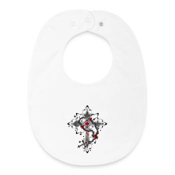 Cross made of Gothic elements and rosary - Baby Organic Bib - white - Front