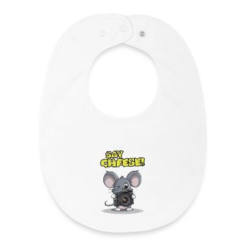Say Cheese! - Funny mouse design with camera - Baby Organic Bib - white - Front