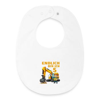 5 Geburtstag Bagger Baggern Baggerfahrer 5 Jahre - Baby Organic Lätzchen - Weiß - Vorne