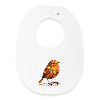 Ein Vogel ,gestaltet aus verschiedenen Blättern - Baby Organic Lätzchen - Weiß - Vorne