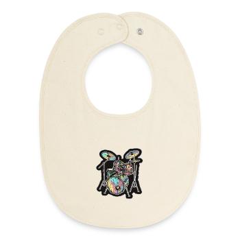 Drums Cartoon Look - Baby Organic Bib - soft Ecru - Front