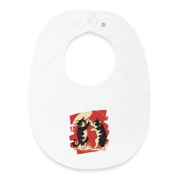 Combat de chats japonais - Bavoir bébé bio - blanc - Devant