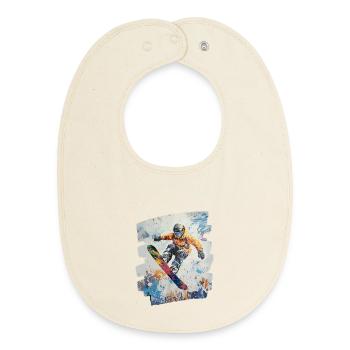 Snowboarder powder snow - Baby Organic Bib - soft Ecru - Front