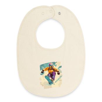 Snowboarder powder snow - Baby Organic Bib - soft Ecru - Front