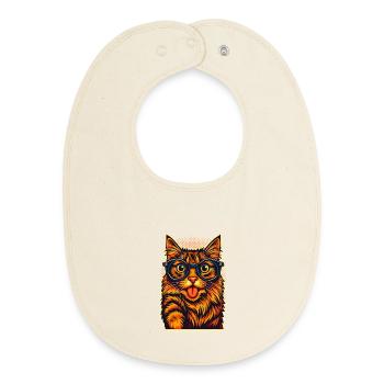 Lebendige Katzenillustration mit Brille, Liebeskatzen - Baby Organic Lätzchen - Natur - Vorne