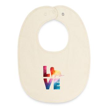 Sea Otter Cartoon Colorful Love - Baby Organic Bib - soft Ecru - Front