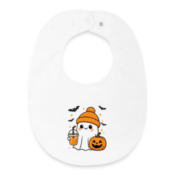 Süßer Cartoon Geist mit Kürbis Motiv Halloween - Baby Organic Lätzchen - Weiß - Vorne