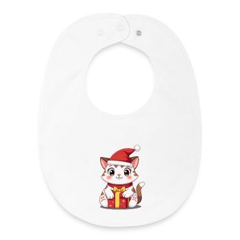 Chat mignon Noël avec cadeau - Bavoir bébé bio - blanc - Devant