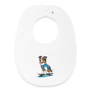 Skateboardhund im Jeansvest - Baby Organic Lätzchen - Weiß - Vorne