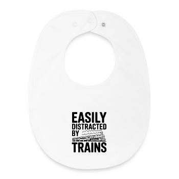 Easily Distracted by Trains - Baby Organic Bib - white - Front