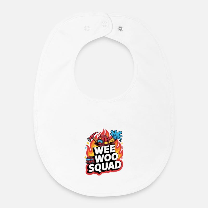 Divertissement en voiture de camion de pompiers de la Wee Woo Squad - Bavoir bébé bio - blanc