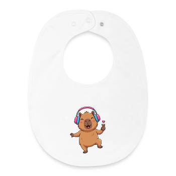 Cute Capybara Listening to Music & Dance - Baby Organic Bib - white - Front