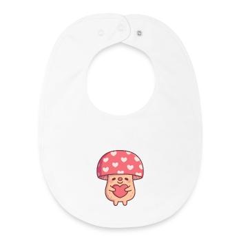 Cute Mushroom Hugging Heart Valentine - Baby Organic Bib - white - Front