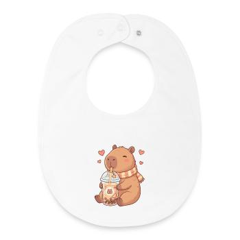 Cozy Kawaii Capybara Sips Boba Tea - Baby Organic Bib - white - Front