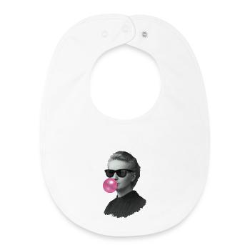 Marie Curie with bubblegum and sunglasses - Baby Organic Bib - white - Front