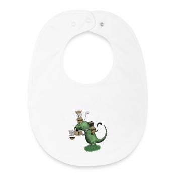 Kawaii Campingkatzen reiten auf Dinosaurier-Shirt - Baby Organic Lätzchen - Weiß - Vorne