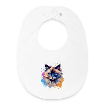 Art coloré sur le visage de chat Birman avec éclaboussures - Bavoir bébé bio - blanc - Devant