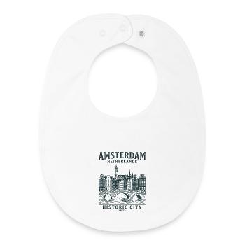 Skyline du canal de la ville d’Amsterdam aux Pays-Bas - Bavoir bébé bio - blanc - Devant