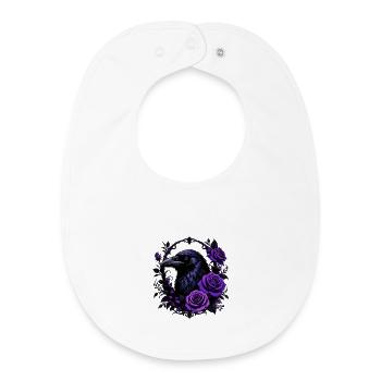 Night crow with violet roses - Baby Organic Bib - white - Front