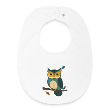 Hibou sage sur une branche - Charmant design animalier - Bavoir bébé bio - blanc - Devant