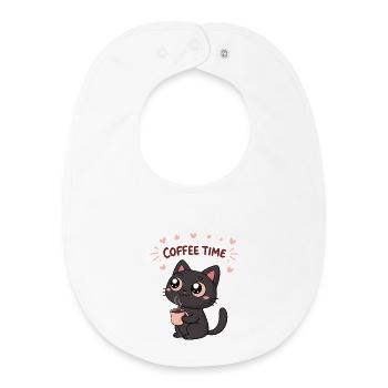 Chat Noir Café Heureux - Bavoir bébé bio - blanc - Devant