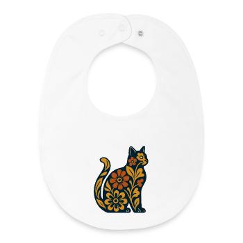 Chat fleur sur le bleu nuit - Bavoir bébé bio - blanc - Devant