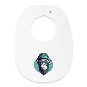 Cooler Hipster Affe mit Brille und Cap - Baby Organic Lätzchen - Weiß - Vorne
