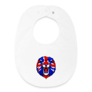 Vivid Lion Head with Union Jack Mane - Baby Organic Bib - white - Front