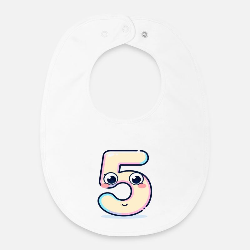 Numéro 5 Kawaii Pastel - Bavoir bébé bio - blanc